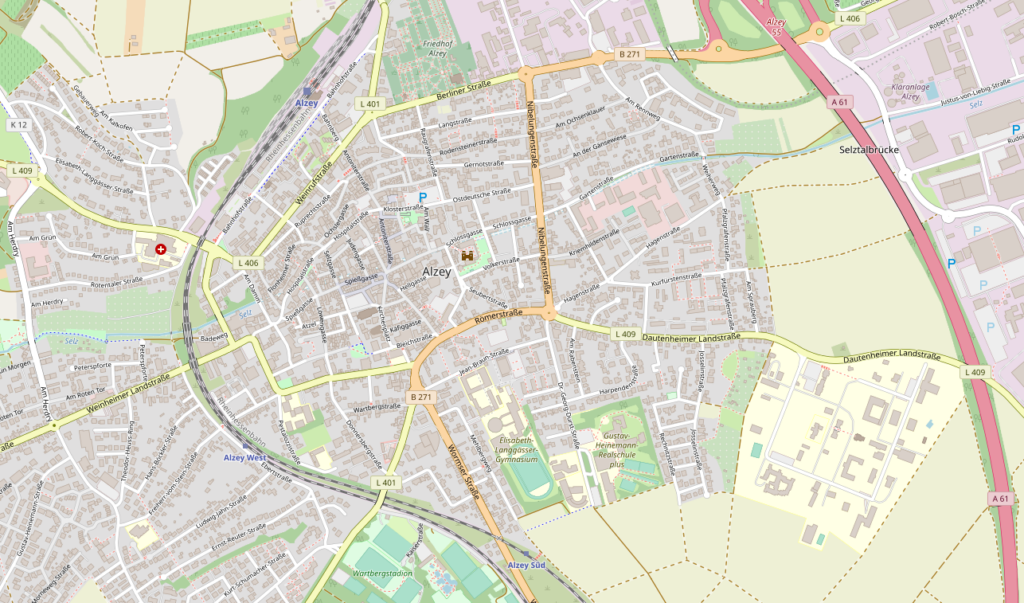 Ausschnitt aus Openstreetmap zeigt die Stadt Alzey
