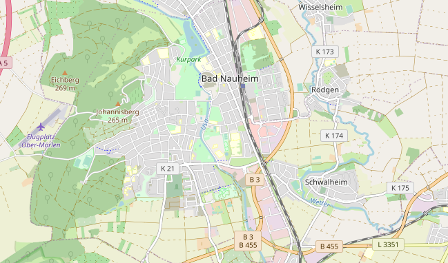 Ausschnitt aus Openstreetmap zeigt die Bad Nauheim