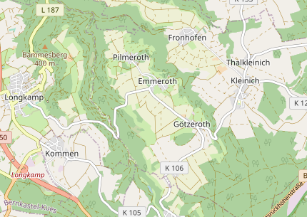 Sommertour in Teilen - Kartenasuschnitt von Openstreetmap zeigt die Gegend von Emmeroth im Hunsrück