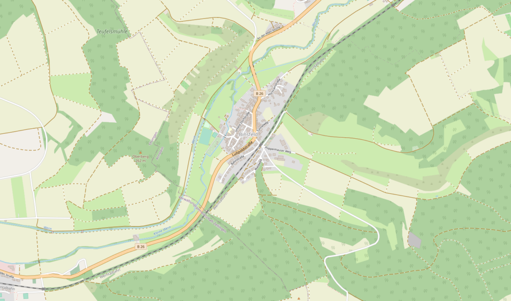 Karte von Openstreetmap. Der Ausschnitt zeigt die Gegend um Arnstein - Binsfeld