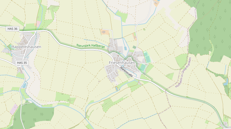 Kartenasuschnitt von Openstreetmap zeigt die Gegend von Friesenhausen