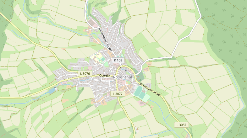 Karte von Openstreetmap. Der Ausschnitt zeigt die Gegend um Rosenthal