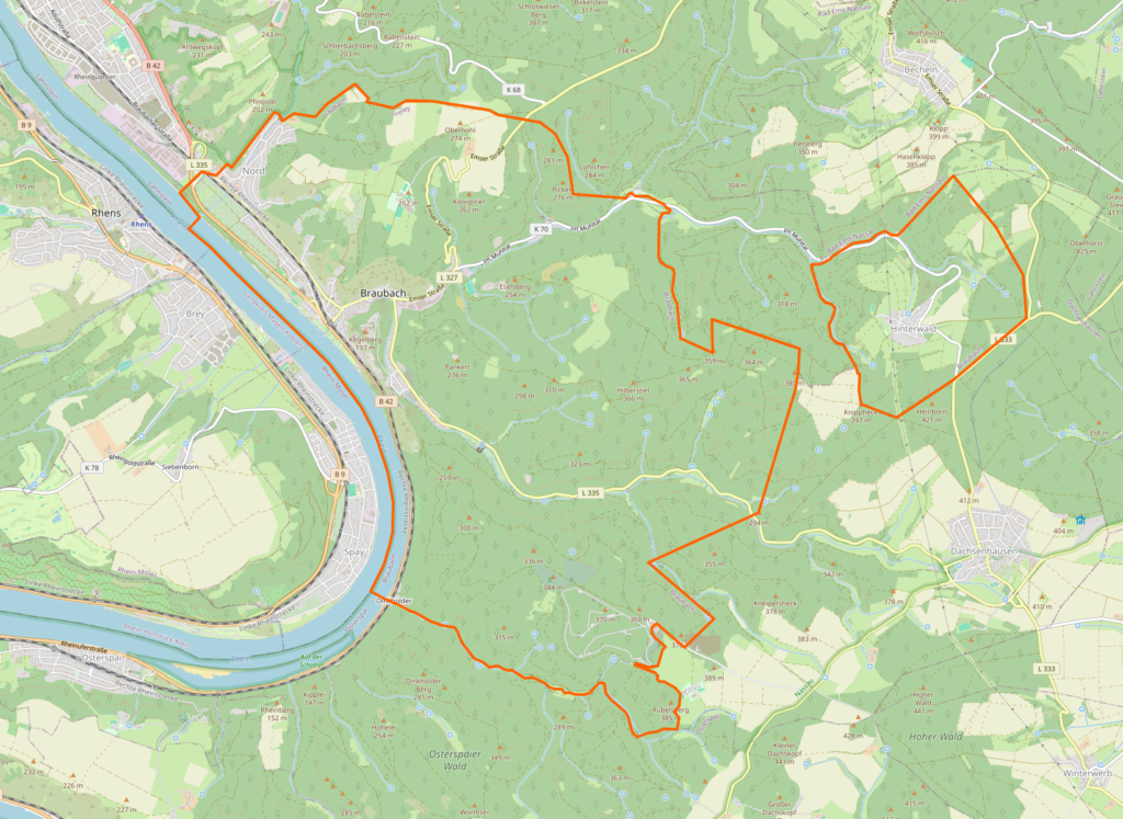 Screenshot von Openstreetmap mit dem Ort Braubach am Rhein