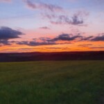 Abendhimmel über Lutzerath Abendhimmel über Lutzerath, vorne eine Wiese, am Horizont eine Reihe Bäume, darüber rot leuchtender Himmel mit ein paar Wolken