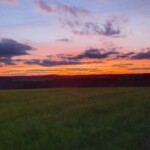 Abendhimmel über Lutzerath Abendhimmel über Lutzerath, vorne eine Wiese, am Horizont eine Reihe Bäume, darüber rot leuchtender Himmel mit ein paar Wolken